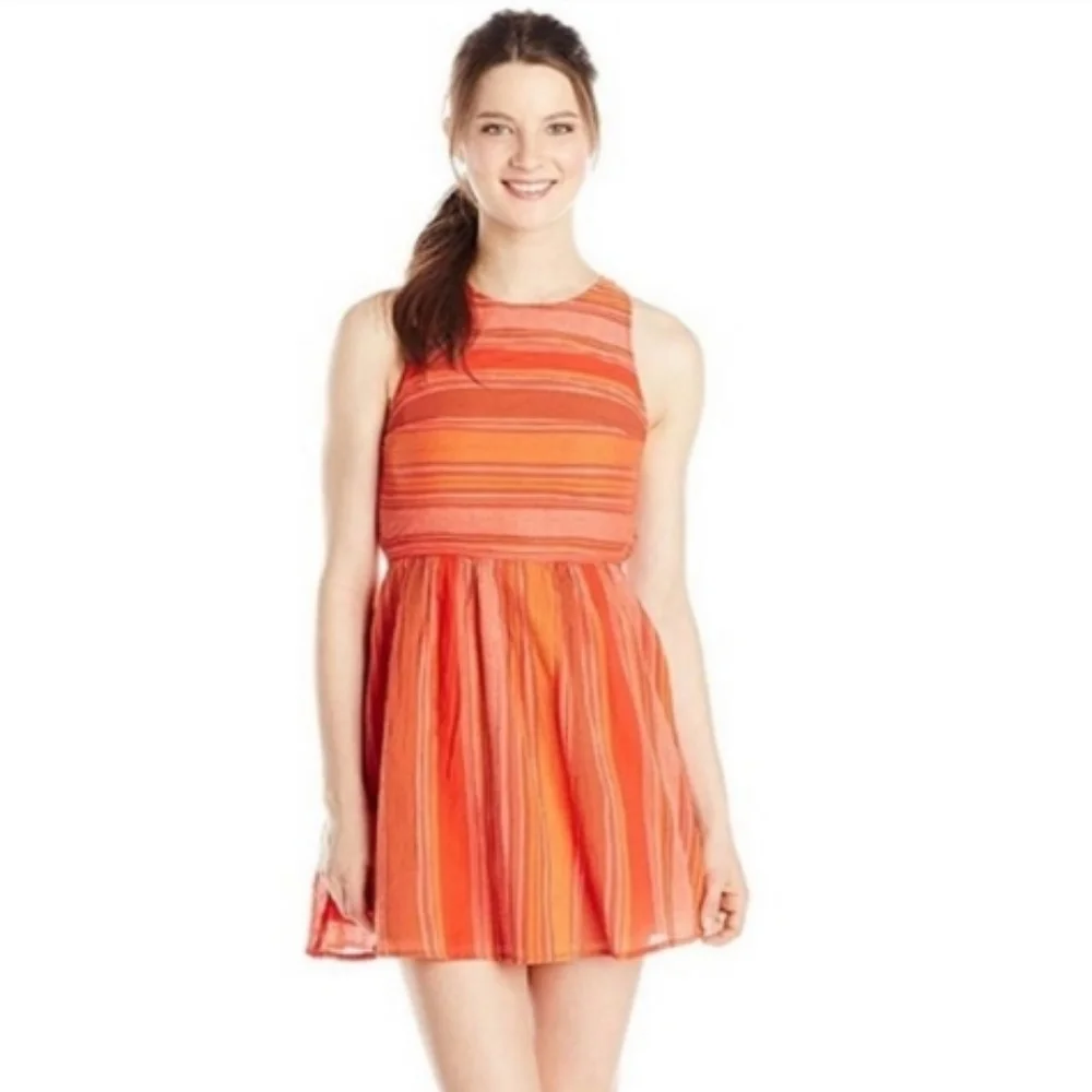 Roxy Long View Bright Tangerine Open Back Gauzy Breezy Sundress Sz S